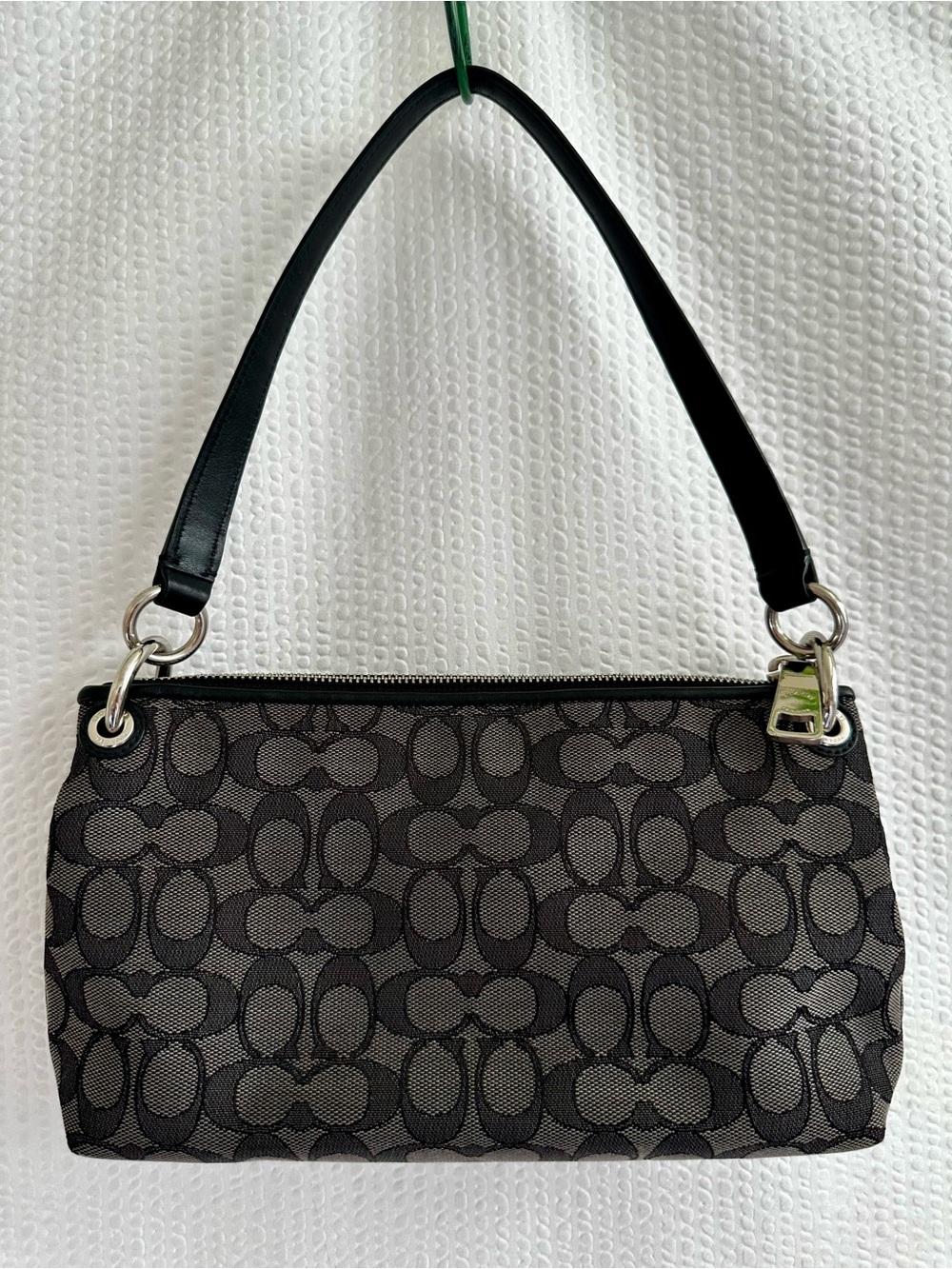 Coach Charley Signature Canvas Shoulder Bag Charcoal Black Small Zip Purse - Picture 2 of 15
